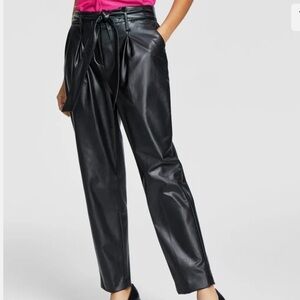 Bar III faux leather belted pants black
